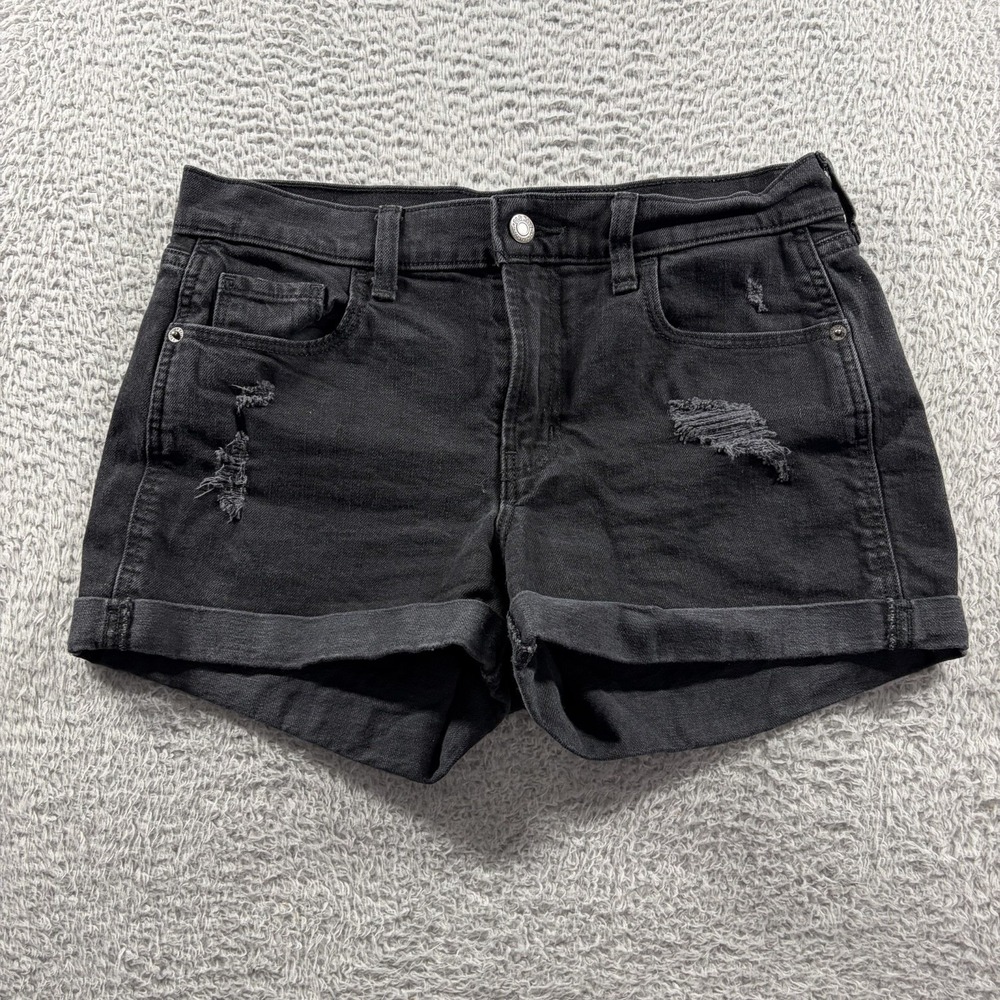 Old Navy Black Denim Booty Shorts Boyfriend Short Mid Rise Womens 4 3" Inseam